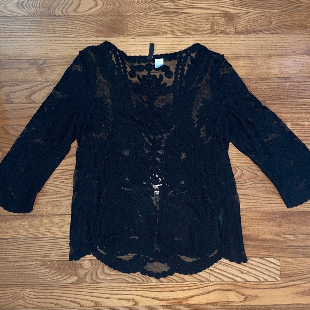 Black Patterned See Through Shirt